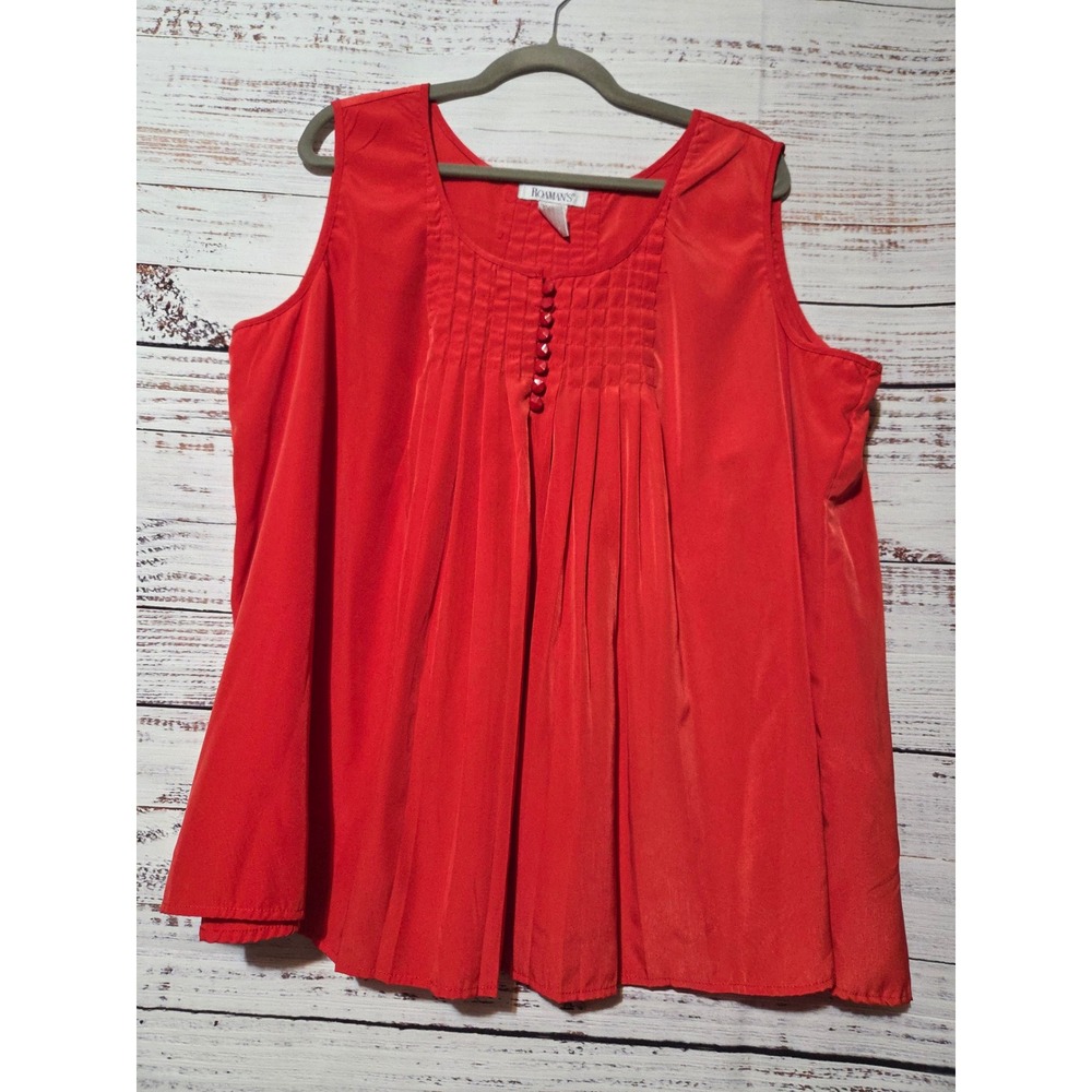 Roamans Red Sleeveless Pintuck Pleated Satin Blouse Plus Size 20W Swing Top